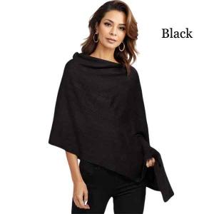8672 - Cashmere Feel Ponchos  Black  - One Size Fits Most