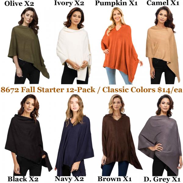 wholesale 8672 - Cashmere Feel Ponchos  Earthtone 12 Pack  - One Size Fits Most