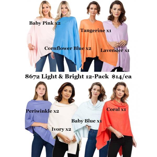 wholesale 8672 - Cashmere Feel Ponchos  Lights & Brights 12 Pack - One Size Fits Most