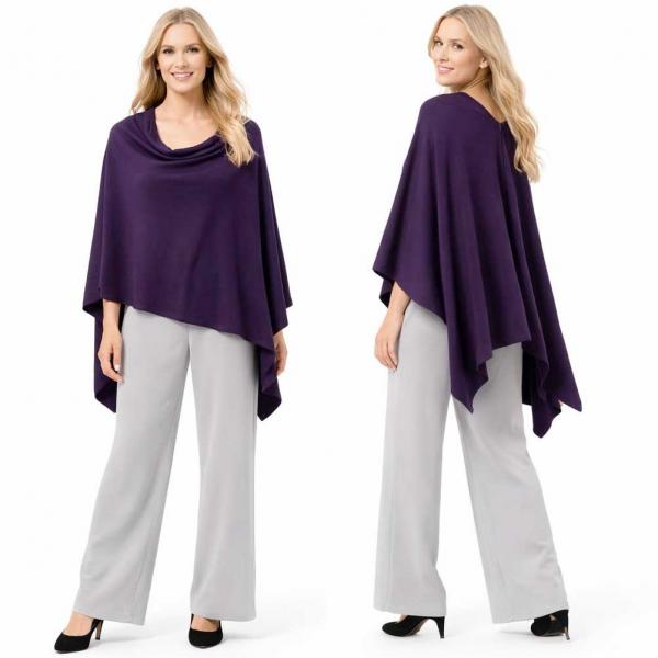 wholesale 8672 - Cashmere Feel Ponchos  Eggplant - One Size Fits Most
