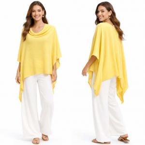 Wholesale 8672 - Cashmere Feel Ponchos  Lemon Yellow  - One Size Fits Most