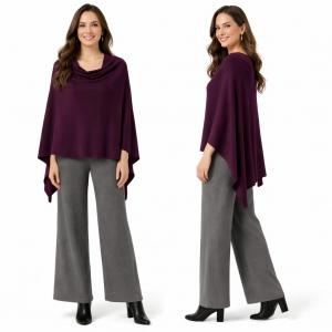 8672 - Cashmere Feel Ponchos  Plum - One Size Fits Most