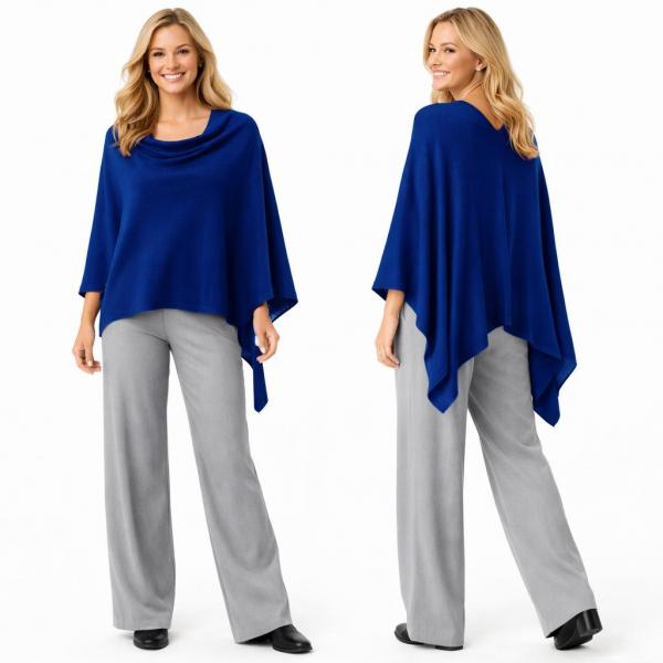 wholesale 8672 - Cashmere Feel Ponchos  Royal Blue  - One Size Fits Most