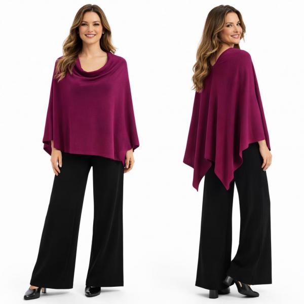 wholesale 8672 - Cashmere Feel Ponchos  Ruby - One Size Fits Most