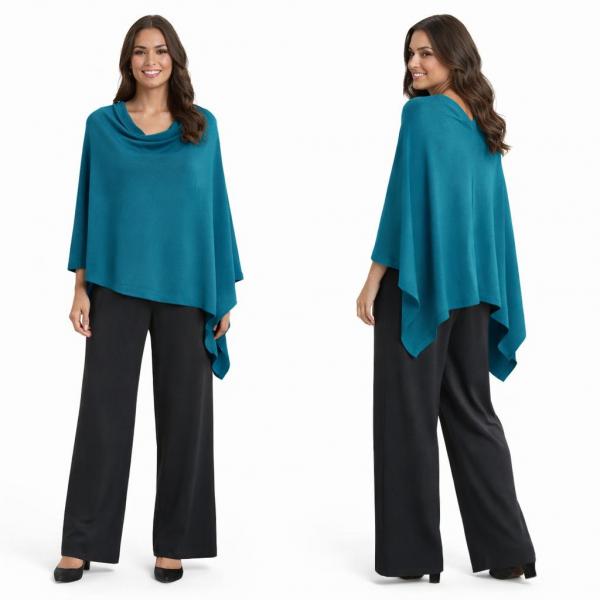 wholesale 8672 - Cashmere Feel Ponchos  Teal - One Size Fits Most