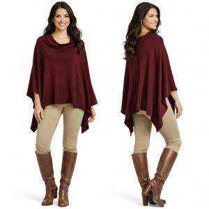 Wholesale 8672 - Cashmere Feel Ponchos  Maroon #196 - 