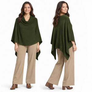 8672 - Cashmere Feel Ponchos  Hunter Green - One Size Fits Most