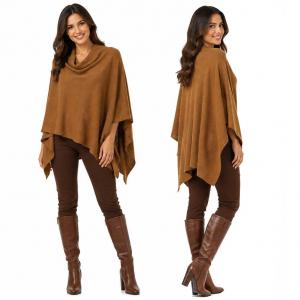 Wholesale 8672 - Cashmere Feel Ponchos  Caramel - One Size Fits Most