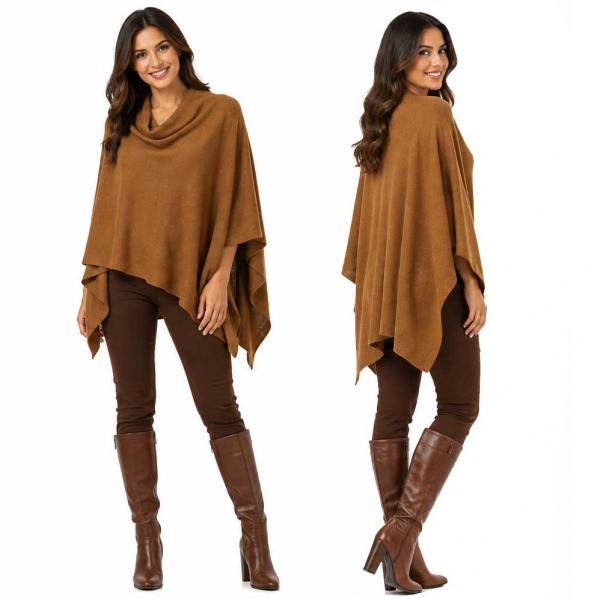 wholesale 8672 - Cashmere Feel Ponchos  Caramel - One Size Fits Most