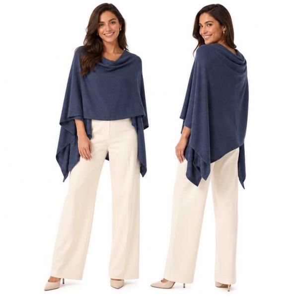 wholesale 8672 - Cashmere Feel Ponchos  Denim  - One Size Fits Most