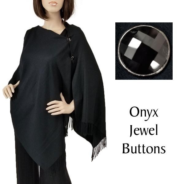 534 - Cashmere Feel Button Poncho/Shawls/Jeweled  #01 - Black<br> with Onyx Jewel Buttons - 