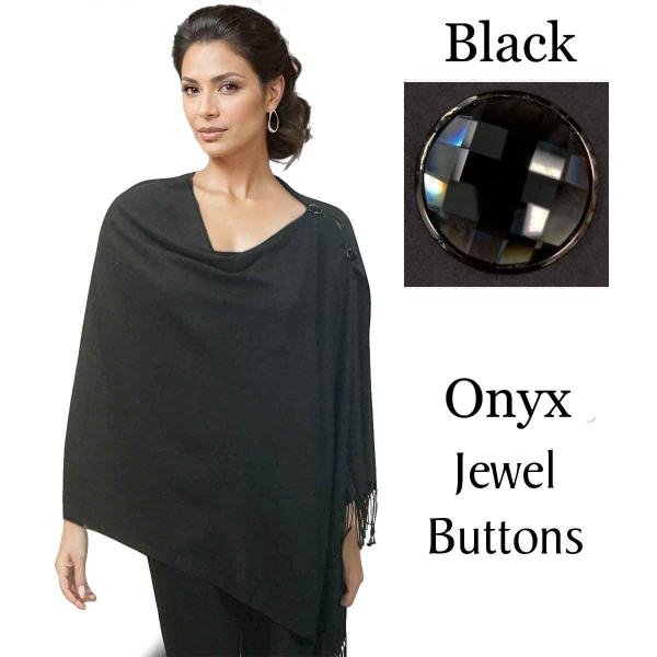 Wholesale 3218 - Embroidered Cashmere Feel Button Shawls #01 - Black<br> with Onyx Jewel Buttons - 29