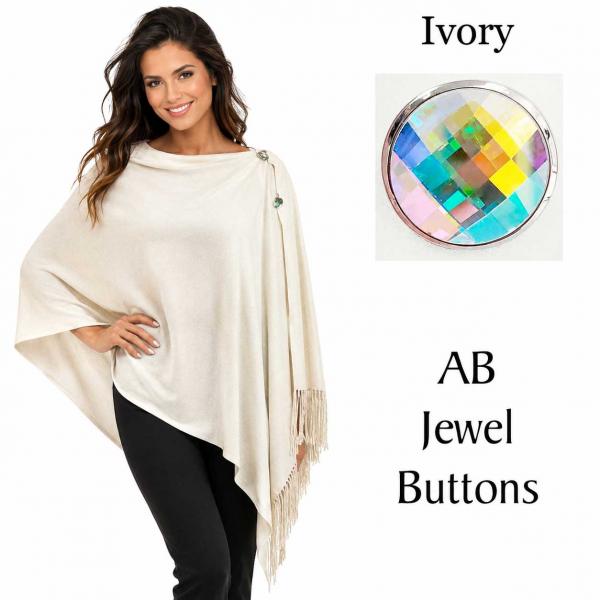 wholesale 534/T - Cashmere Feel Shawls w/Jeweled Buttons #02 <br> Ivory 
with AB Jewel Buttons - 29
