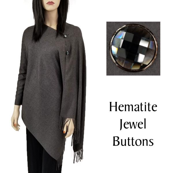 534 - Cashmere Feel Button Poncho/Shawls/Jeweled  #05 Charcoal with Hematite Jewel Buttons - 