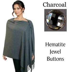 534 - Cashmere Feel Shawls w/Jeweled Buttons #05 Charcoal with Hematite Jewel Buttons - 29