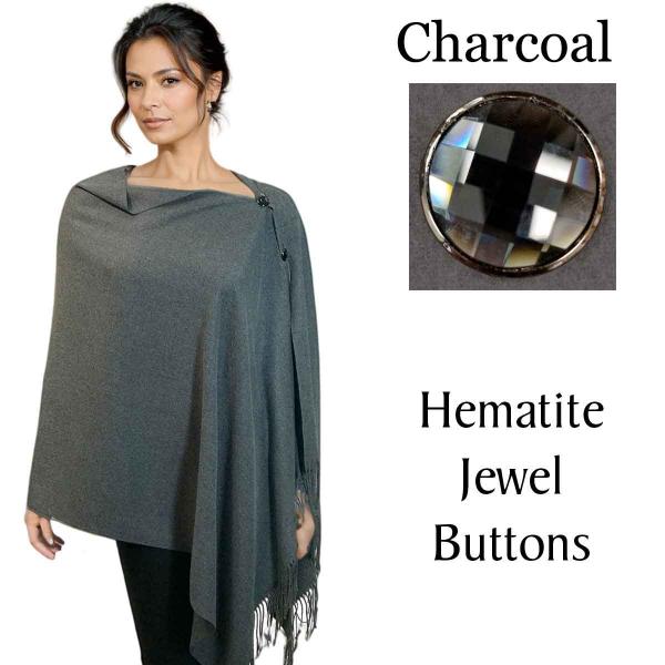 Wholesale 534 - Cashmere Feel Shawls w/Jeweled Buttons #05 Charcoal with Hematite Jewel Buttons - 29