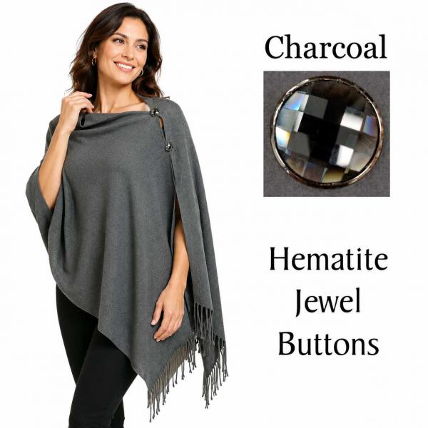 wholesale 534/T - Cashmere Feel Shawls w/Jeweled Buttons #05 <br>Charcoal with Hematite Jewel Buttons - 29