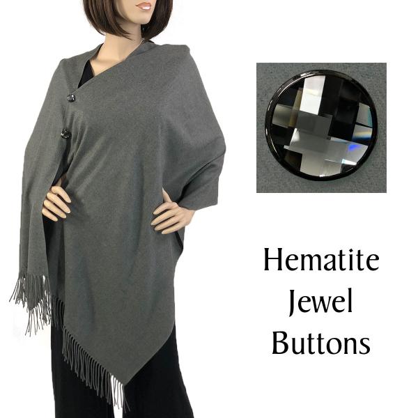 534 - Cashmere Feel Button Poncho/Shawls/Jeweled  #07 Grey with Hematite Jewel Buttons - 