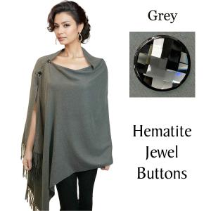 534 - Cashmere Feel Shawls w/Jeweled Buttons #07 Grey with Hematite Jewel Buttons - 29