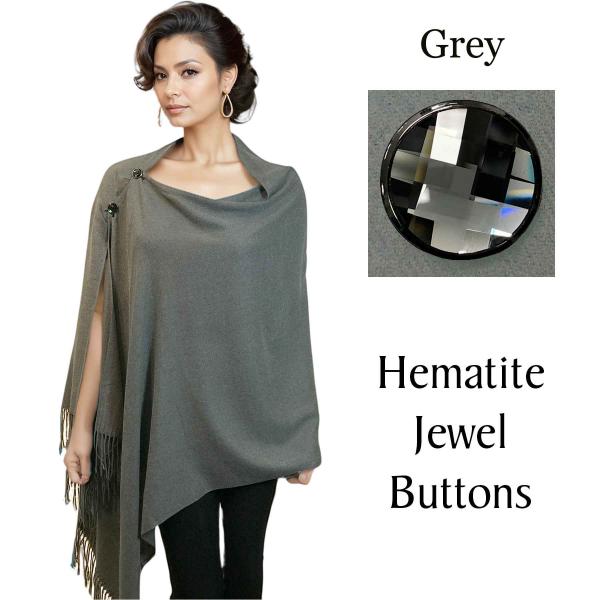 Wholesale 534 - Cashmere Feel Shawls w/Jeweled Buttons #07 Grey with Hematite Jewel Buttons - 29