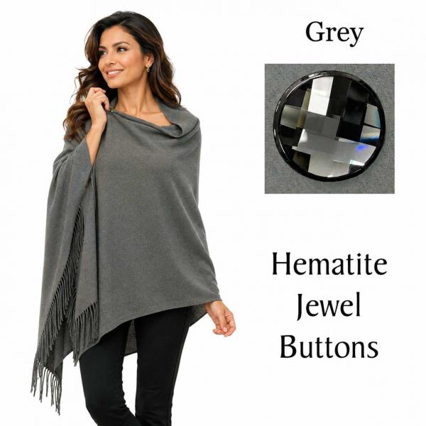 wholesale 534/T - Cashmere Feel Shawls w/Jeweled Buttons #07 <br>Grey with Hematite Jewel Buttons - 29