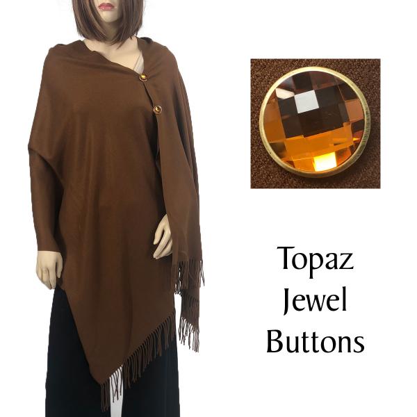 534 - Cashmere Feel Button Poncho/Shawls/Jeweled  #10 Chestnut with Topaz Jewel Buttons - 