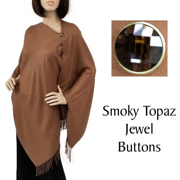 534 - Cashmere Feel Button Poncho/Shawls/Jeweled  #11 Mocha with Smoky Topaz Jewel Buttons - 