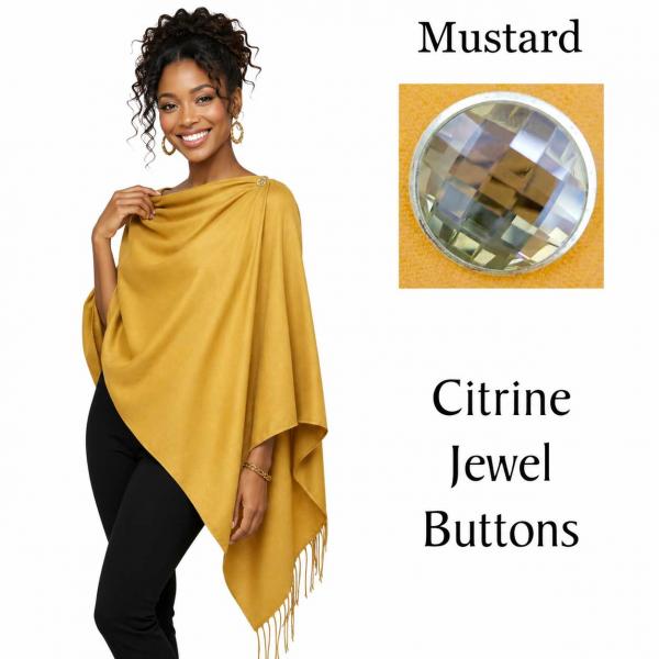 wholesale 534/T - Cashmere Feel Shawls w/Jeweled Buttons #12<br> Mustard with Citrine Jewel Buttons - 29