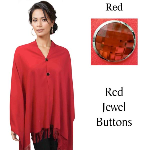 Wholesale 534 - Cashmere Feel Shawls w/Jeweled Buttons #13 - Red<br> 
with Red Jewel Buttons - 29