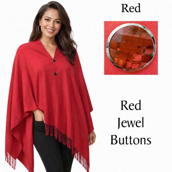 wholesale 534/T - Cashmere Feel Shawls w/Jeweled Buttons #13 <br>
Red with Red Jewel Buttons  - 29