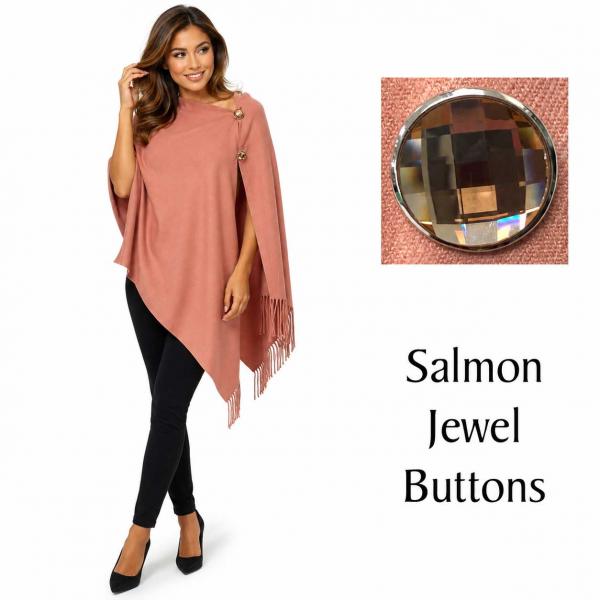 wholesale 534/T - Cashmere Feel Shawls w/Jeweled Buttons #19 <br>Salmon with Salmon Jewel Buttons MB - 