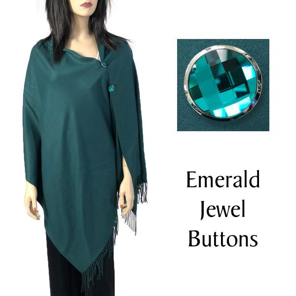 534 - Cashmere Feel Button Poncho/Shawls/Jeweled  #22 Hunter Green with Emerald Jewel Buttons - 