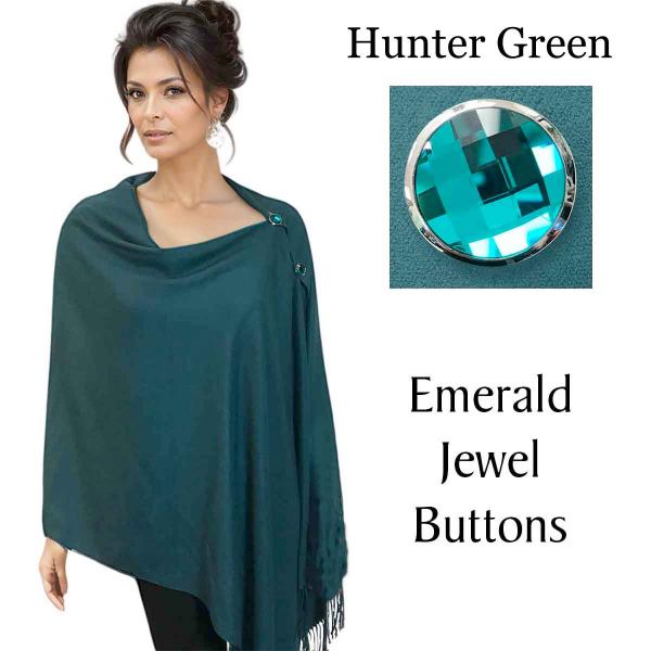 Wholesale 534 - Cashmere Feel Shawls w/Jeweled Buttons #22 Hunter Green with Emerald Jewel Buttons - 29