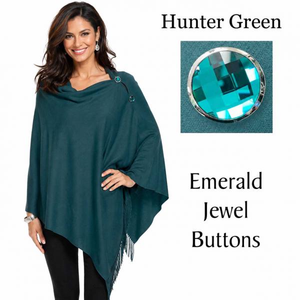 wholesale 534/T - Cashmere Feel Shawls w/Jeweled Buttons #22 <br>Hunter Green with Emerald Jewel Buttons - 29