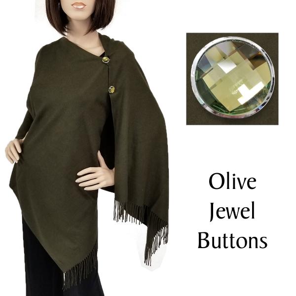 534 - Cashmere Feel Button Poncho/Shawls/Jeweled  #23 Olive with Olive Jewel Buttons - 