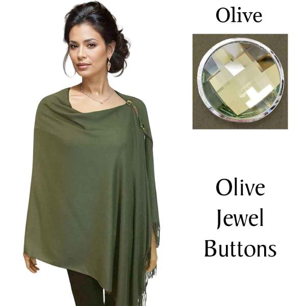 Wholesale 534 - Cashmere Feel Shawls w/Jeweled Buttons #23 Olive with Olive Jewel Buttons - 29