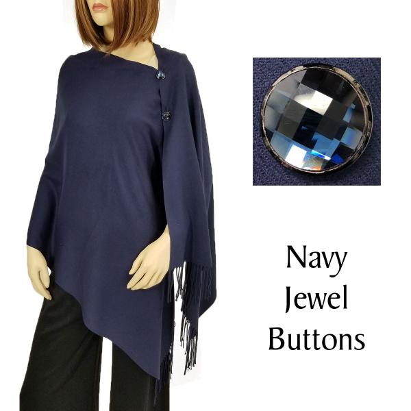 534 - Cashmere Feel Button Poncho/Shawls/Jeweled  #24 - Navy<br> 
with Navy Jewel Buttons - 