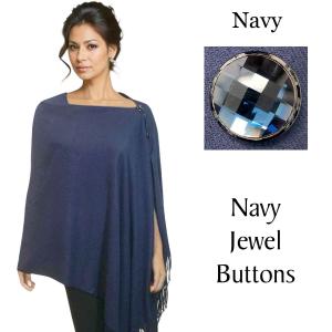 534 - Cashmere Feel Shawls w/Jeweled Buttons #24 - Navy<br> 
with Navy Jewel Buttons - 29