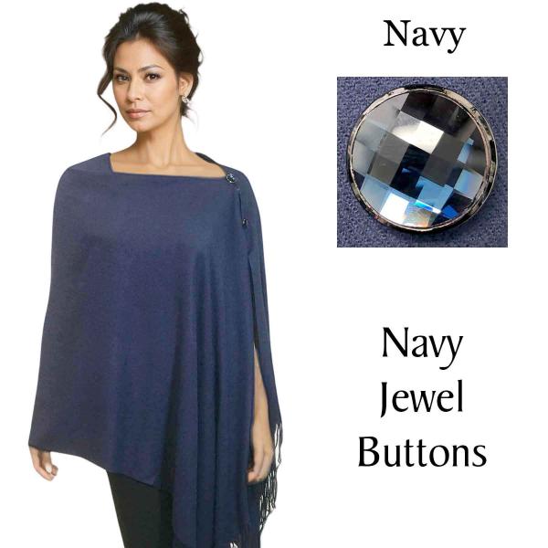 Wholesale 534 - Cashmere Feel Shawls w/Jeweled Buttons #24 - Navy<br> 
with Navy Jewel Buttons - 29