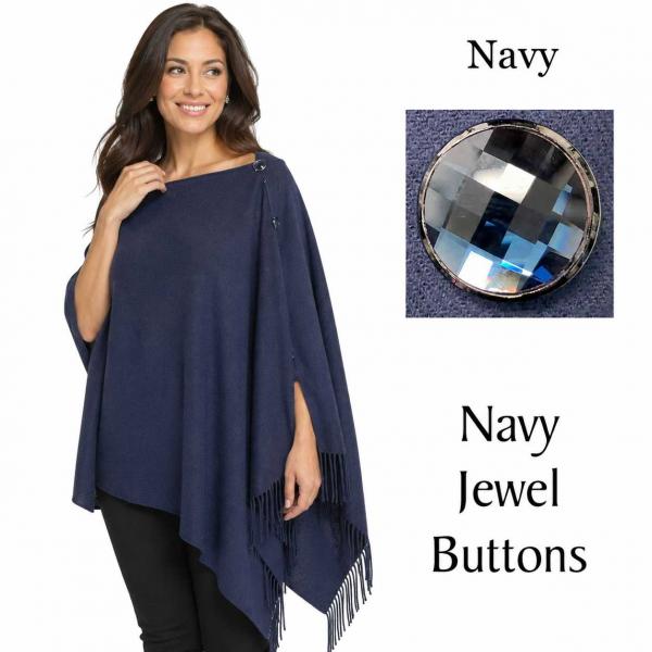 wholesale 534/T - Cashmere Feel Shawls w/Jeweled Buttons #24 <br> Navy<br> 
with Navy Jewel Buttons - 29