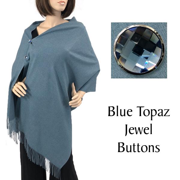 wholesale 534 - Cashmere Feel Button Poncho/Shawls/Jeweled  #25 Dusty Blue with Blue Topaz Jewel Buttons  - 