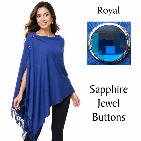 wholesale 534/T - Cashmere Feel Shawls w/Jeweled Buttons #26 <br> Royal 
with Sapphire Jewel Buttons - 29