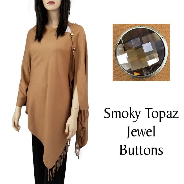 534 - Cashmere Feel Button Poncho/Shawls/Jeweled  #28 Camel with Smoky Topaz Jewel Buttons - 