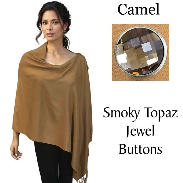 Wholesale 534 - Cashmere Feel Shawls w/Jeweled Buttons #28 Camel with Smoky Topaz Jewel Buttons - 29