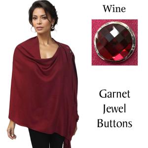 534 - Cashmere Feel Shawls w/Jeweled Buttons #29 Wine with Garnet Jewel Buttons - 29