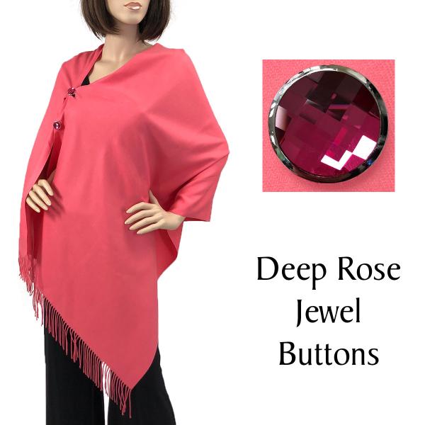534 - Cashmere Feel Button Poncho/Shawls/Jeweled  #31 Coral with Deep Rose Jewel Buttons - 