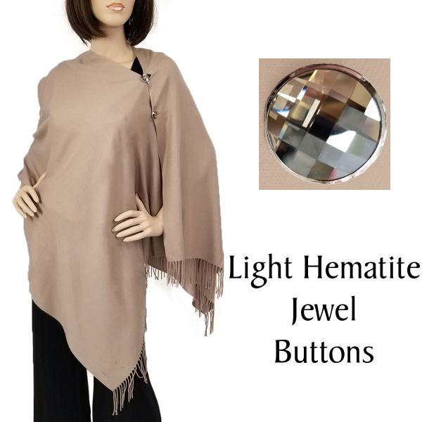 534 - Cashmere Feel Button Poncho/Shawls/Jeweled  #32 Tan with Light Hematite Jewel Buttons - 