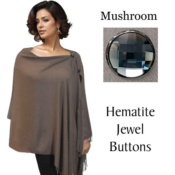 wholesale 534 - Cashmere Feel Shawls w/Jeweled Buttons #33 Mushroom with Hematite Jewel Buttons - 29