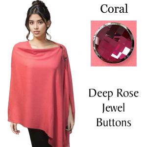 Wholesale 534 - Cashmere Feel Shawls w/Jeweled Buttons #31 Coral with Deep Rose Jewel Buttons H1800 - 29