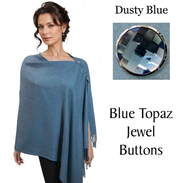wholesale 534 - Cashmere Feel Shawls w/Jeweled Buttons #25 Dusty Blue with Blue Topaz Jewel Buttons  - 29